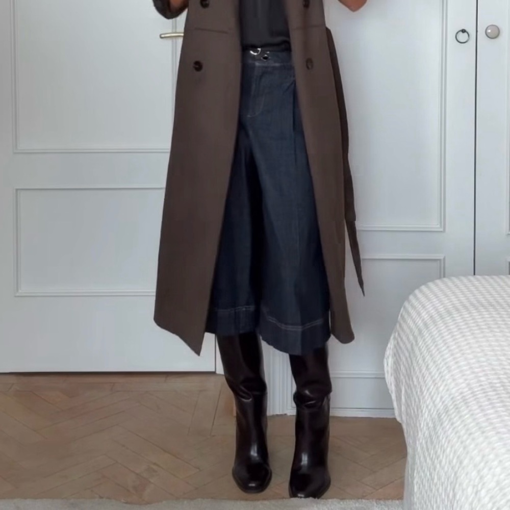 ZARA Dark Indigo Wide-Leg Culotte Pants - Picture 9 of 10